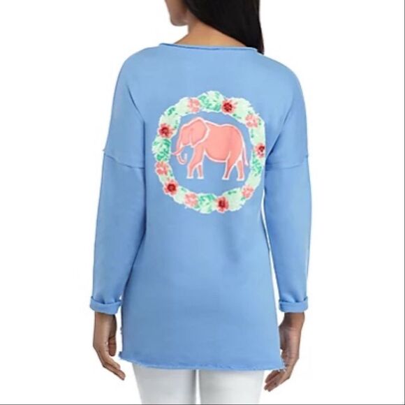 Crown & Ivy Elephant Raw Edge Tunic Shirt Periwinkle Blue Medium - Picture 6 of 15